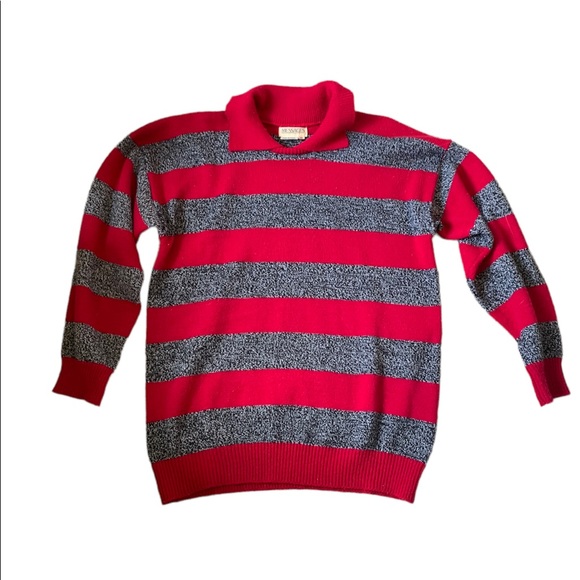 Vintage 80's Fuchsia & Charcoal Preppy Sweater Made in Taiwan Republic of China - Picture 5 of 10